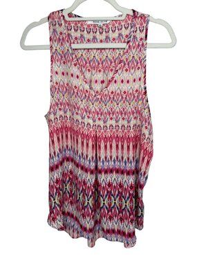 Rose + Olive Boho Sleeveless Blouse Pink Purple Ikat Top Medium